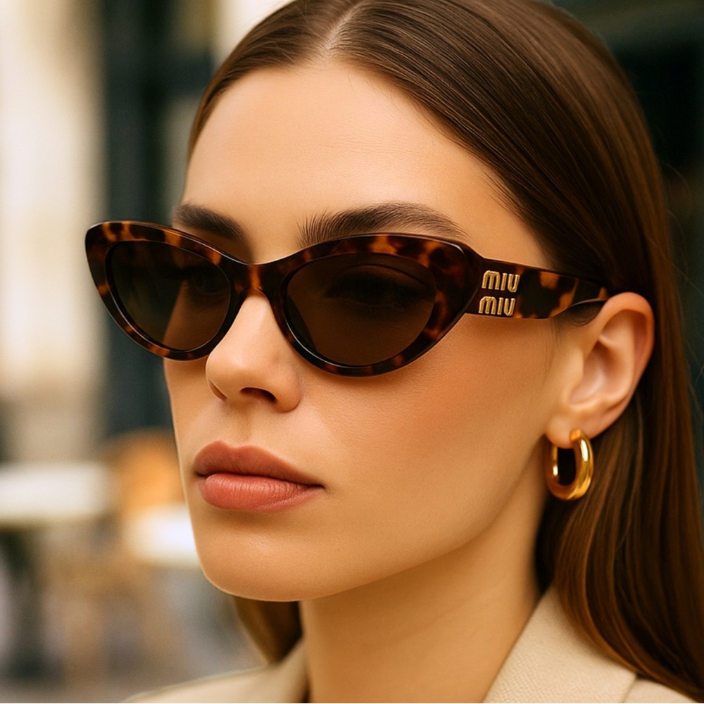 Miu Miu Brown Tortoise Cat-Eye Sunglasses